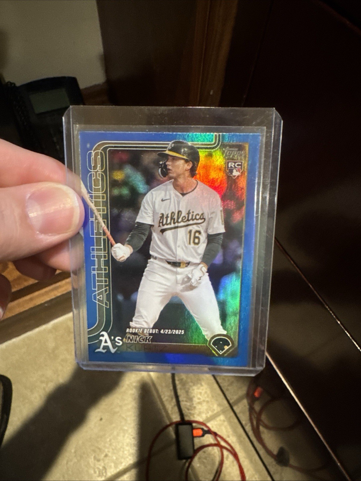 2025 Topps Update Series Nick Kurtz Debut Blue Rainbow Foil Parallel /150 (RC)