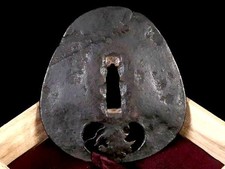Japan antique Edo era otafuku shaped plant Tsuba Iron Box sword katana 
