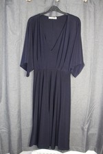 ASOS Navy Blue Midi Dress with V-Neck and Flowing Sleeves