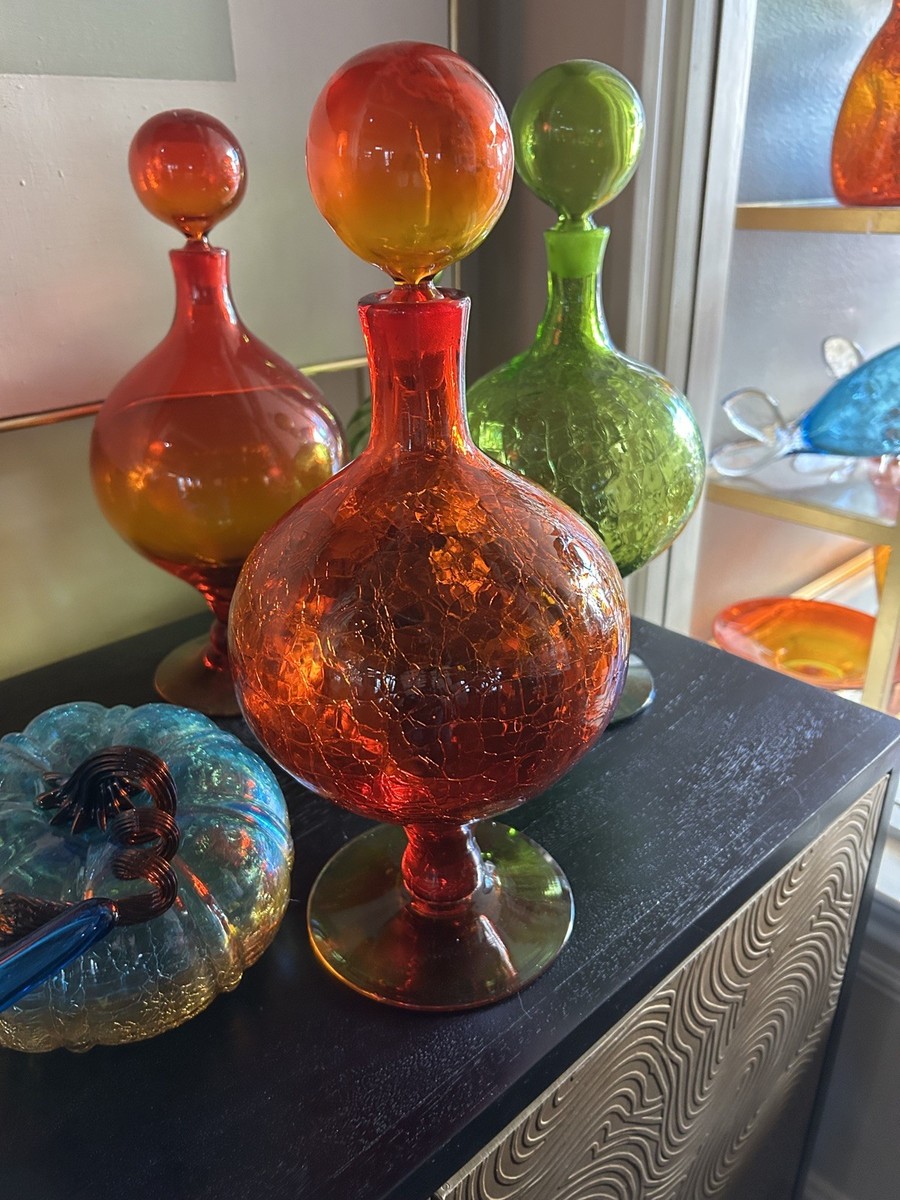Vtg MCM Blenko 6211 Husted Amberina Tangerine Crackle Decanter | eBay
