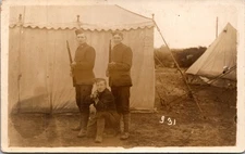 RPPC WWI Soldiers with Rifles Military Camp Tents Real Photo Postcard
