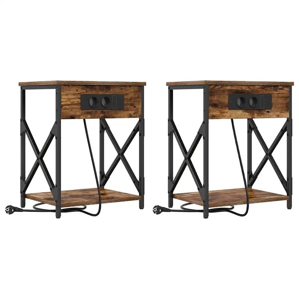 Nachttisch 2Er Set GeräUcherte Eiche 41X31X51 Cm Schlafzimmer Beistelltisch-image