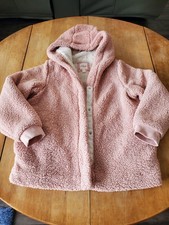 Cat  Jack Jacket Girls XL 14/16 Pink White Hooded Sherpa Fleece Teddy Pockets