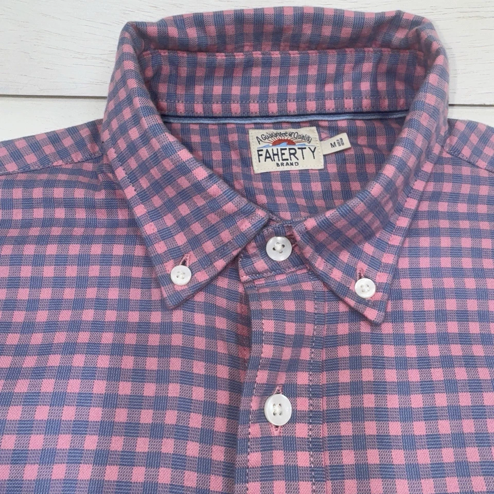 Camisa Faherty Hombre Mediana Azul Rosa Guinga Oxford Abotonada Manga Larga Foto 3 de 4