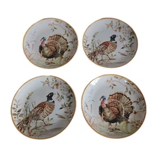 Potter's Studio Thanksgiving Pheasant /Turkey 8 3/8" Salad/Dessert Plates 4