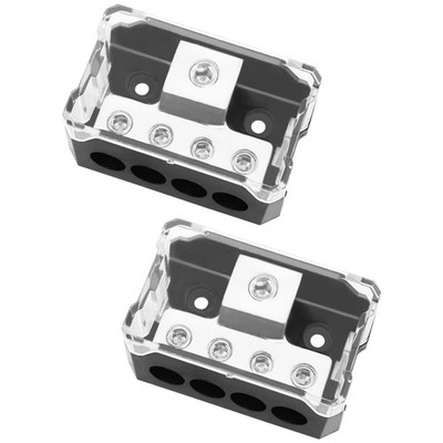 2PCS 4 Way Power Distribution Block,0/2/4 AWG Gauge in 4/8/10 Gauge Out,Amp