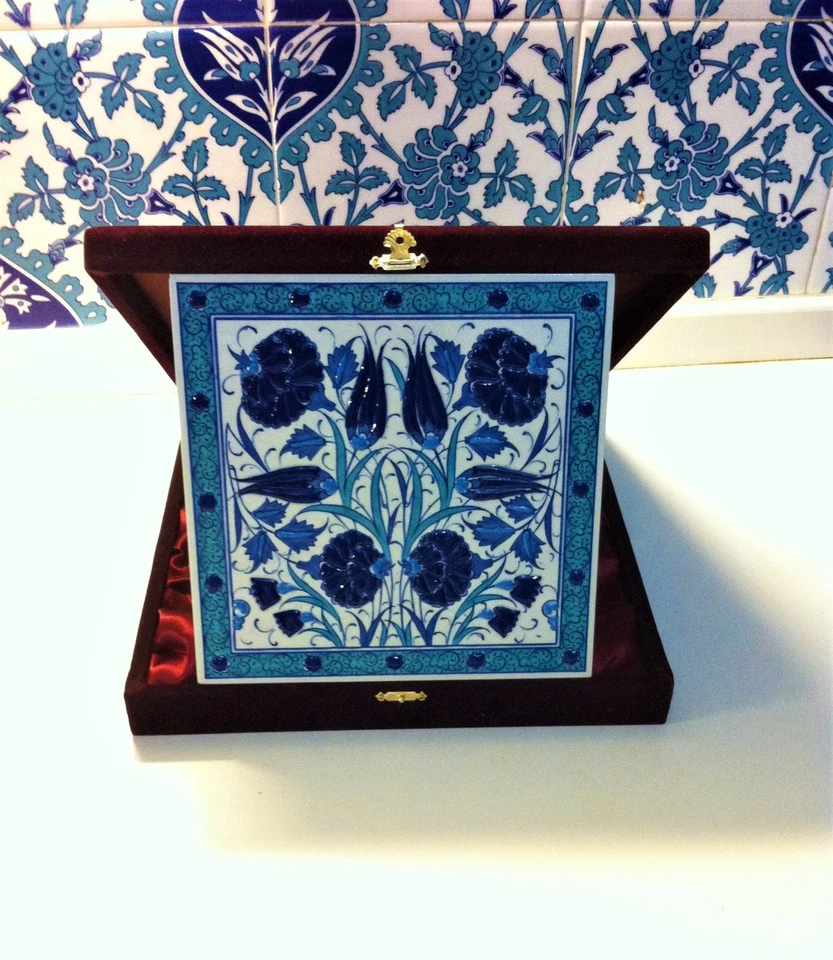 8x8 Zoll handgefertigte türkische Kütahya Relief Fliesen in 3 Farben Samt Box, Weihnachtsgeschenk - Bild 3 von 4