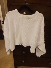 Womens White Free People Oversized Boxy Ribbed Crewneck Sweater Size Large