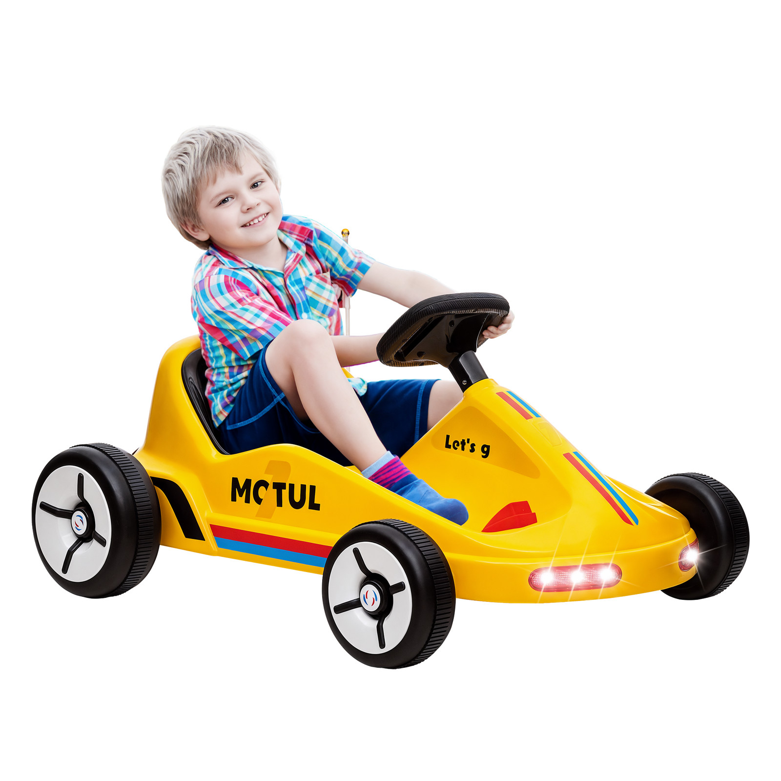 AIYAPLAY Go Kart Elettrico 6V con Musica, Luce, Corno, per 3-5 Anni, Giallo
