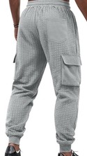 Men's Gray Cargo Jogger Pants Drawstring Relaxed Fit Tapered Leg Solid