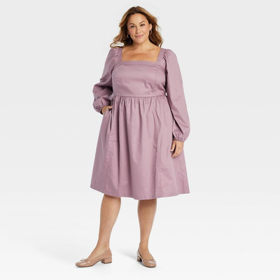 Women's Balloon Long Sleeve Woven Midi A-Line Dress - Ava & Viv