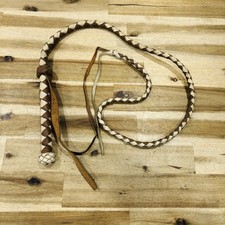 Whip Rodeo Brown White Braided Checkered Leather Bull Whip Vintage Nice
