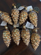Six 6 Glass Pinecones Ornaments Bronze Glitter Christmas