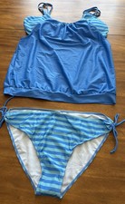 Women s Blue And Green Striped Top And Bottom Bathing Suit Size XXL