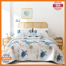 Weigelia King Sea Turtle Coastal Quilt Set Ocean Print Lightweight Soft Microfib