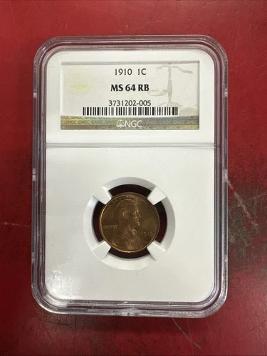 1910 1C NGC MS 64 RB Lincoln Cent Uncirculated Red Brown Penny