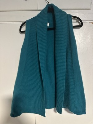 Neiman Marcus 100% Cashmere Teal Sleeveless Cardigan Vest Soft Luxury  M Medium