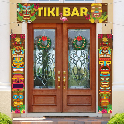 Tiki Bar Hawaii Party Deko Banner, 3 Stück Hawaii Party Hintergrund, Hintergrund