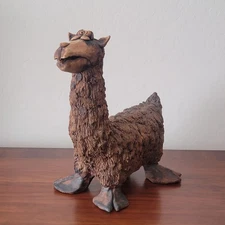 Signed Handmade Ceramic Llama Sculpture W/ Goofy Eyes Heavy Texture 11" T READ
