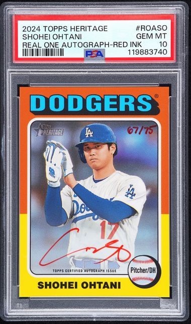 SHOHEI OHTANI 2024 TOPPS HERITAGE REAL ONE RED INK AUTO #ROASO /75 PSA 10 大谷 翔平