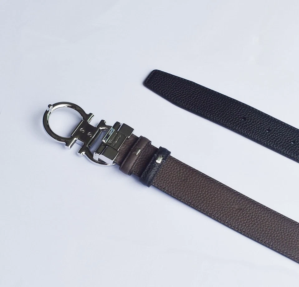 Ferragamo Hombre Cinturón Reversible/Ajustable Acabado Plateado Gancini Hebilla 120cm Foto 4 de 4