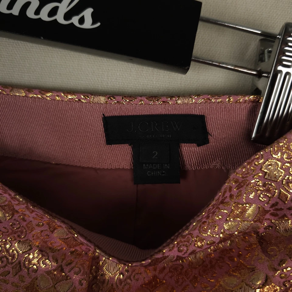 Saia J Crew Collection feminina 2 rosa quartzo metálico jacquard plissado salão mini - Imagem 3 de 4