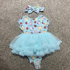 HELLO KITTY BLUE TULLE PRINT ONE PIECE BODYSUIT 18 24 MONTHS HEADBAND