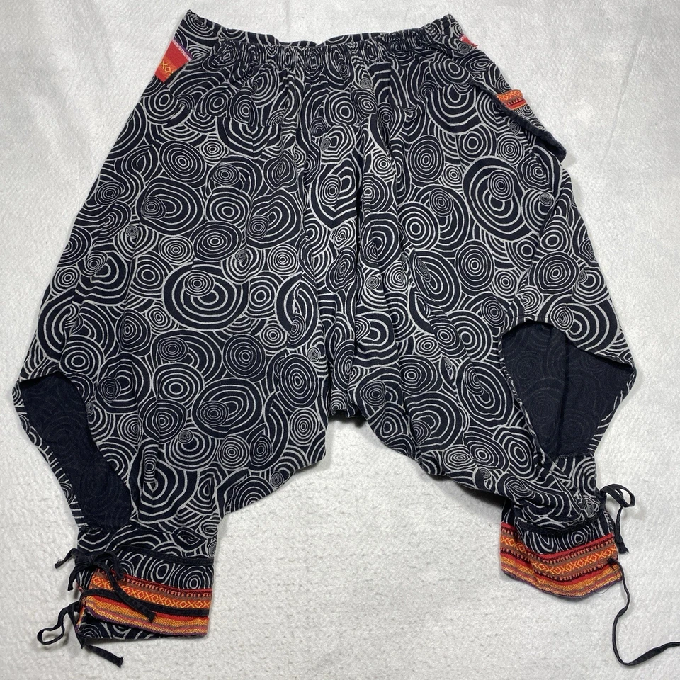 Vintage 70s Harem Pants Womens One Size Black White Swirl - Image 3 of 4