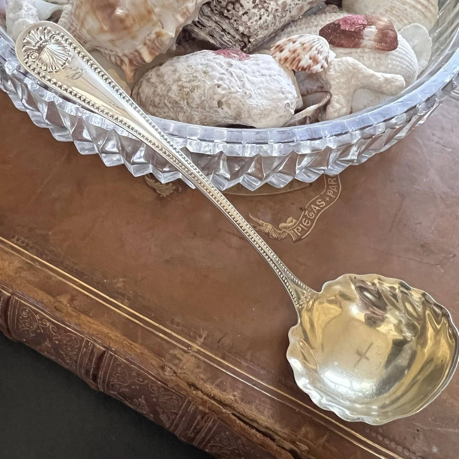 Bead Sauce Ladle Scalloped Gilt Bowl Antique Sterling Silver & Gilt by Whiting