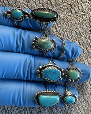 Native American Sterling Silver And Turquoise eight 8 Rings small Sizes