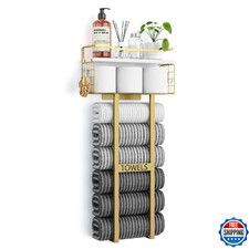 Aetyord Towel Racks for Bathroom - Wall Mounted Metal Rack with Wood Plank, Bath