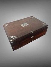 Antique Victorian Rosewood Mother Of  Pearl Inlay Writing Box