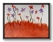 Original Art 14x11 Canvas Expressionism Abstract Flowers on Hill red and purple