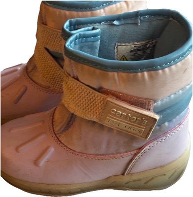 Carter's Pink/Blue Ankle Snow Boots Hook & Loop Strap Logo Kids US 7