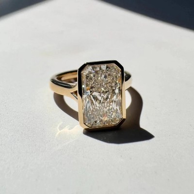 4 Ct Radiant Cut IGI Certified Lab Grown Diamond Bezel Set Ring 14k Yellow Gold