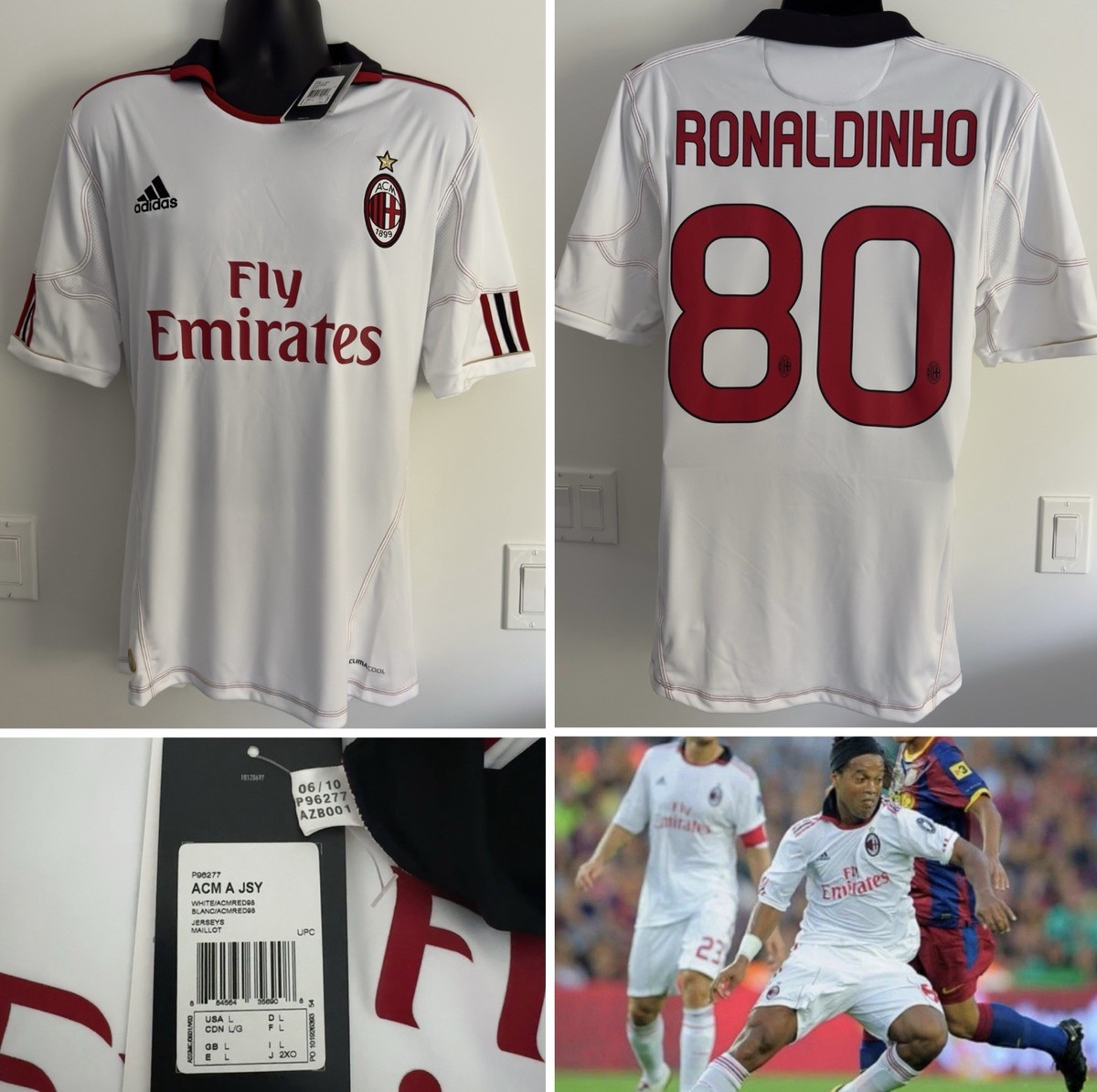 ロナウジーニョ ユニフォーム ACミラン10/11 XL BNWT AC Milan 2010/11 Away Jersey Shirt 10/11 Kit Ronaldinho NEW