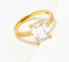 Diamonique Gold Clad Sterling Silver Emerald Cut Solitaire Ring Size 9