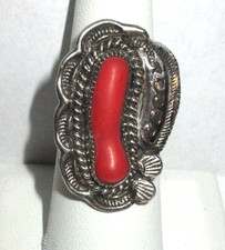 Southwest Sterling Silver and Coral Ladies Ring Large and LOVELY