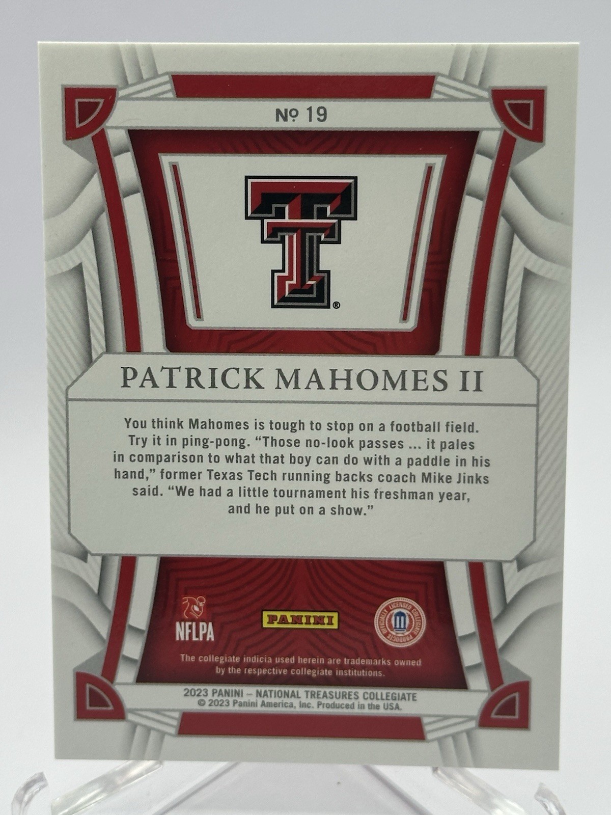 2023 National Treasures Coll. Patrick Mahomes #19 [SILVER] Chiefs Texas Tech /49 view 2