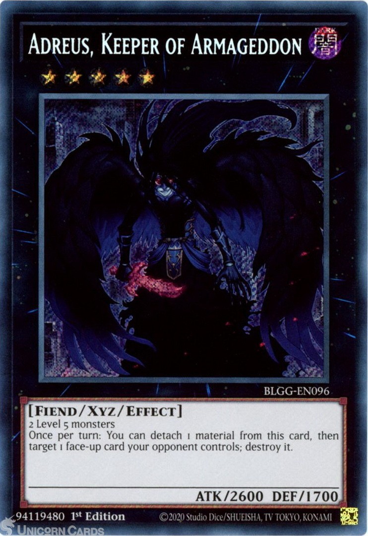 BLGG-EN096 Adreus, Keeper of Armageddon : Secret Rare 1st Edition Mint YuGiOh Ca