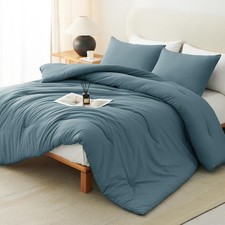 Queen Comforter Set Mineral Blue, 3 Pieces Solid Comforters Queen Size Breath...