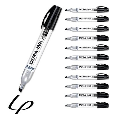 Markal Dura Ink 25 Chisel Tip Permanent Markers Black, Metal Barrel, 12 Pk