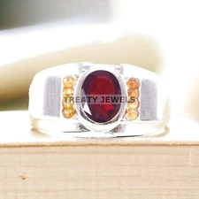 Garnet Oval Cut Gemstone With 925 Sterling Silver Ring For Men's #A343