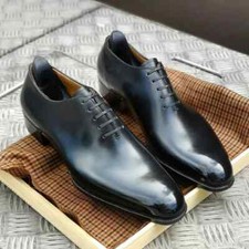 New Handmade Men's Black Leather Oxford Whole-Cut Lace Up Business Wear Shoes