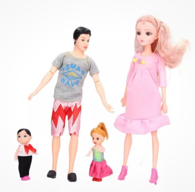 HAPPY FAMILY DOLL SET - FAMILY OF 4 PLUS BABY - EDUCATIONAL PREGNANT MOM DOLL