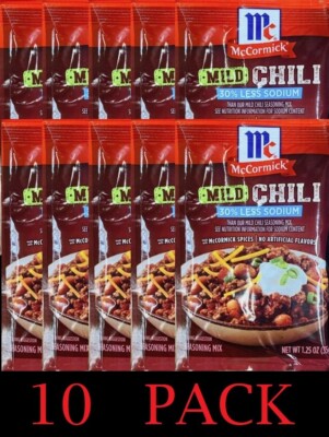 10x McCormick MILD CHILI 30% LESS SODIUM Seasoning Mix Herbs Spices  10 PK
