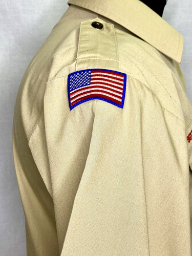 BSA Boy Scouts of America Shirt Khaki Size XL Youth Teen Flag Patch Official - Picture 5 of 10