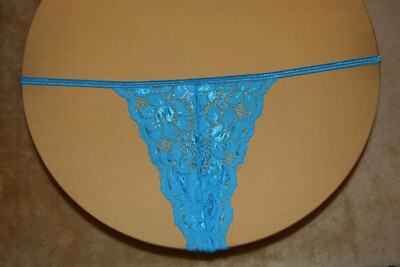 Medium Blue G-String with a Shiny Band & Shiny Flowers on the Front- Large