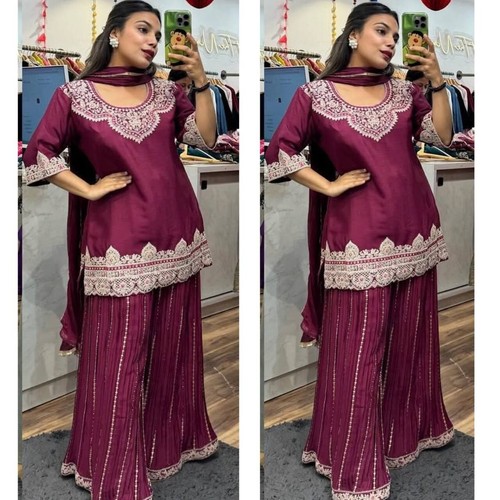 Costume Femme 3 Pièces Lin Marine - Prêt à L'emploi - Tenue Asiatique Pakistanaise Indienne - Mariage