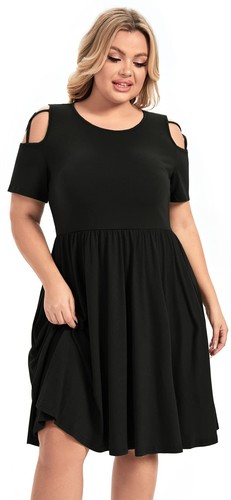 Women's Plus Size Summer Dresses Short Sleeve Cold Shoulder Casual A-line Swi... - Picture 3 of 6